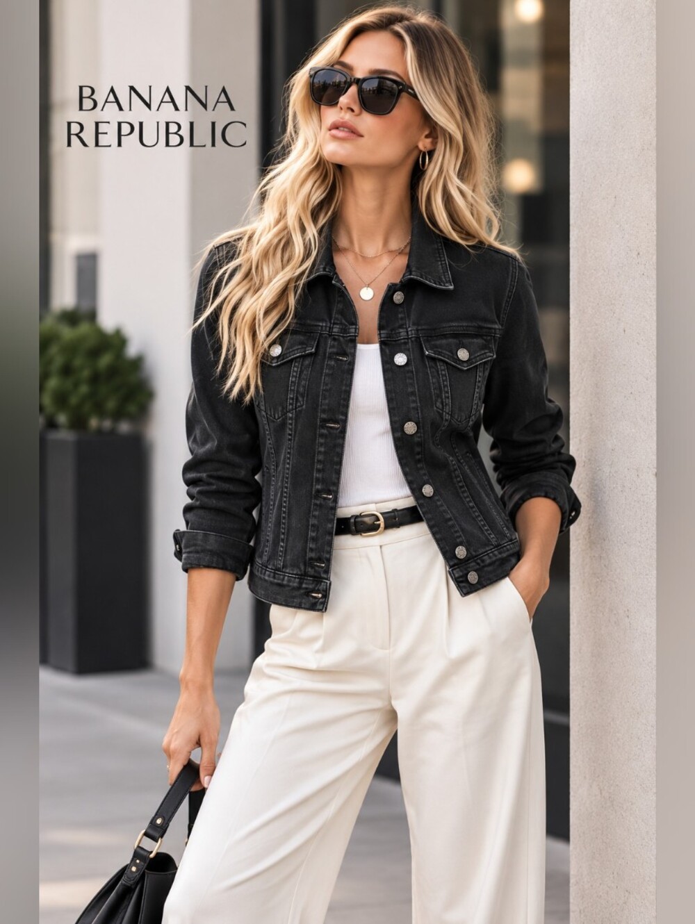 Banana Republic Black Denim Trucker Jacket Size Medium
